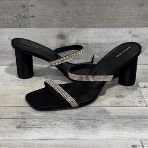 REFORMATION Maison Crystal Rhinestone Black Satin Sandal 3" Heels Sz - 10
